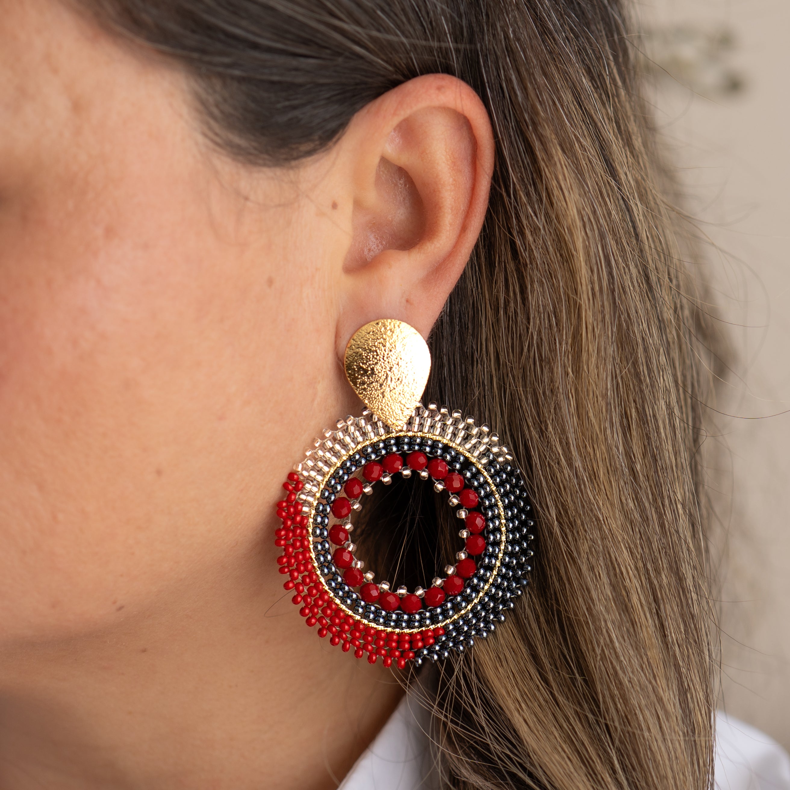 Aros color rojo y gris 