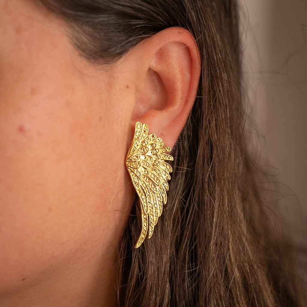 Aros Alas Doradas Chapados en Oro – Diseño Texturado