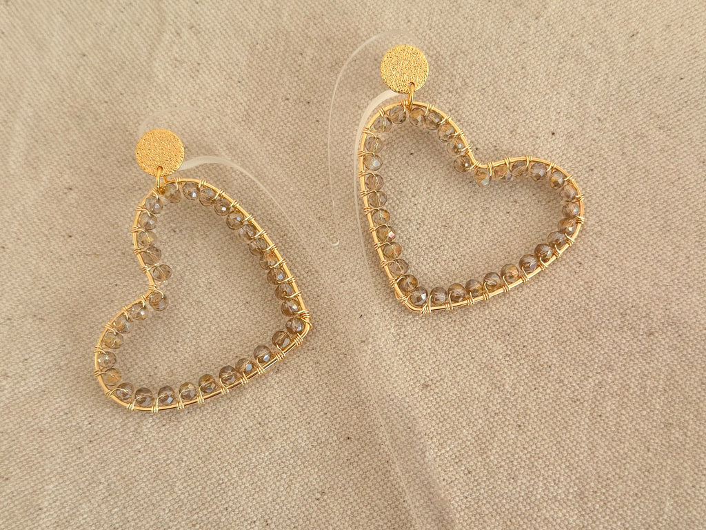 Aros corazón de Cristal Champagne