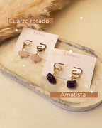 Aros de Cuarzo Rosado – Diseño Delicado en Baño de Oro