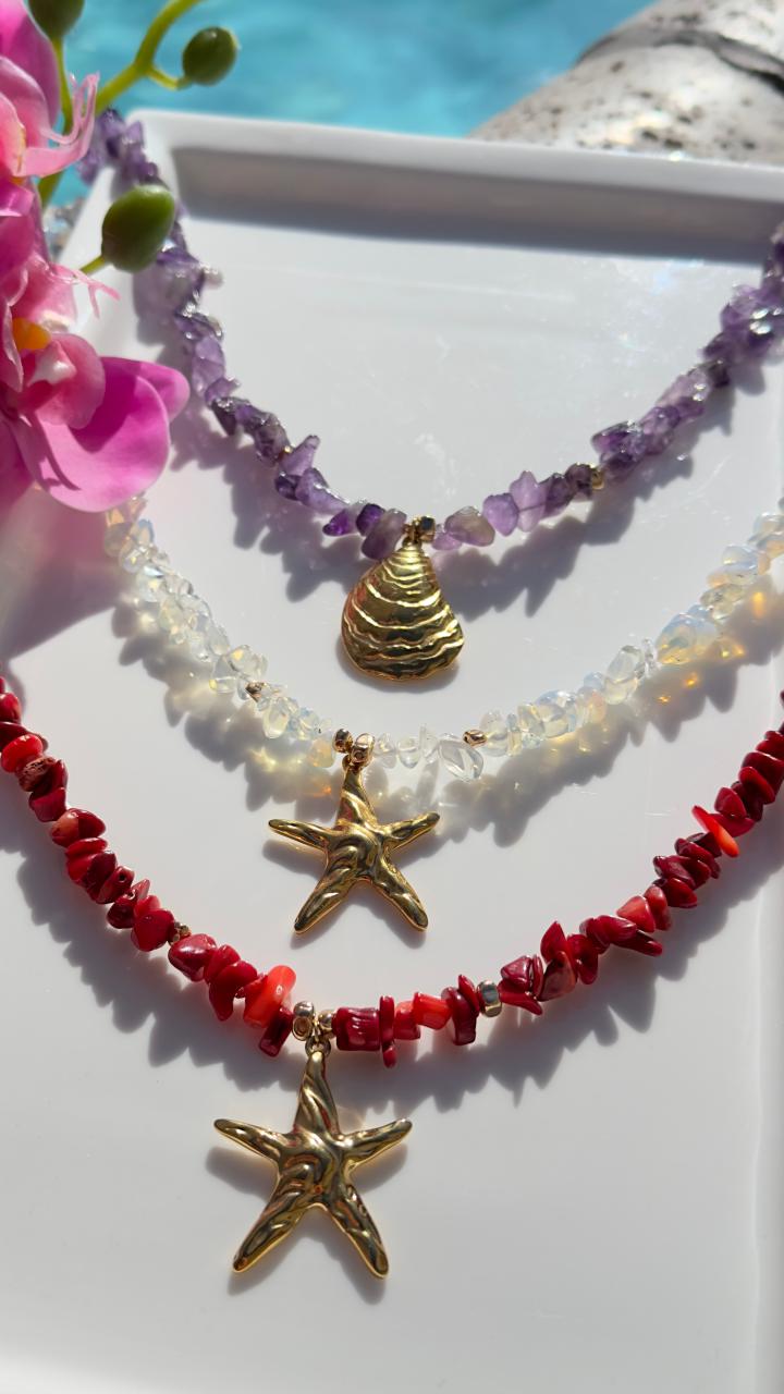 Collar de Opalina con  Estrella Dorada