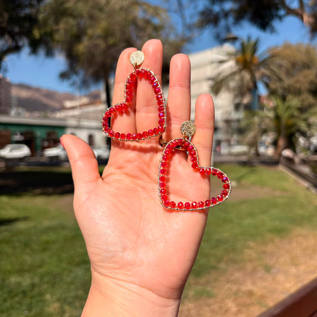 Aros corazón Cristales Rojos